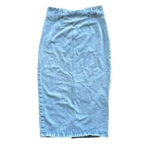 Vtg Denim Maxi Skirt 8 29" Blue 100%  Cotton Snap Slit Distressed No Pockets